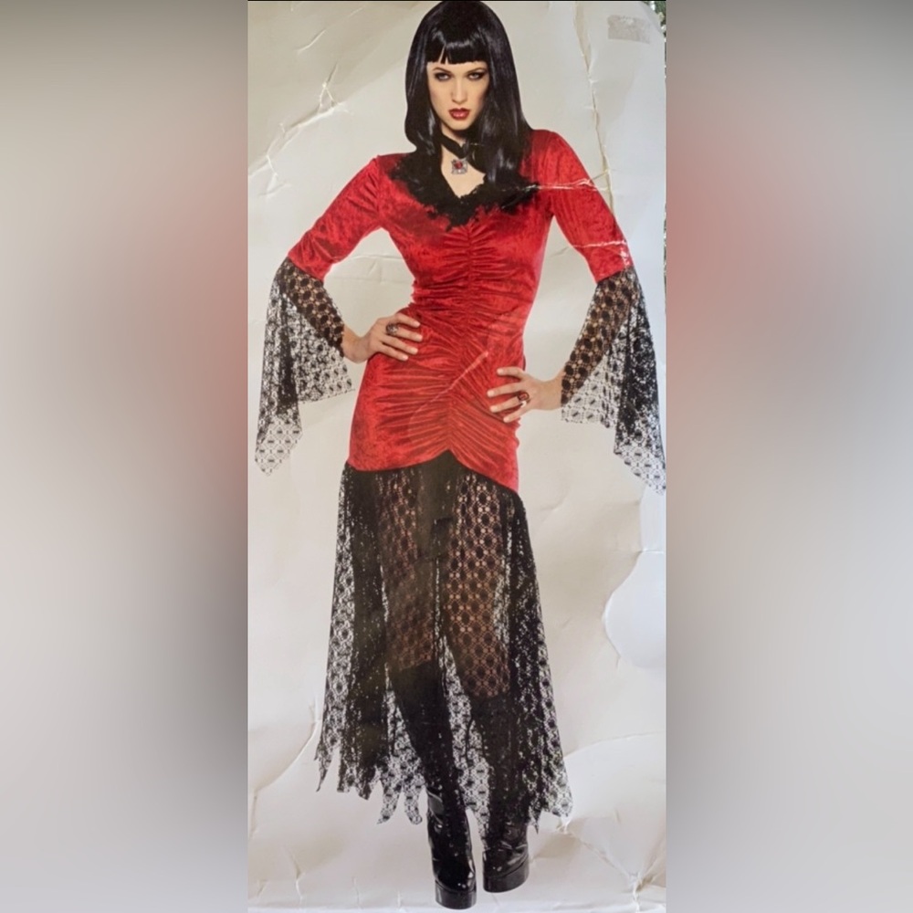 VAMPIRE🧛‍♀️RED AND BLACK DRESS ADULT COSTUME OSFM 🌟NWT🌟